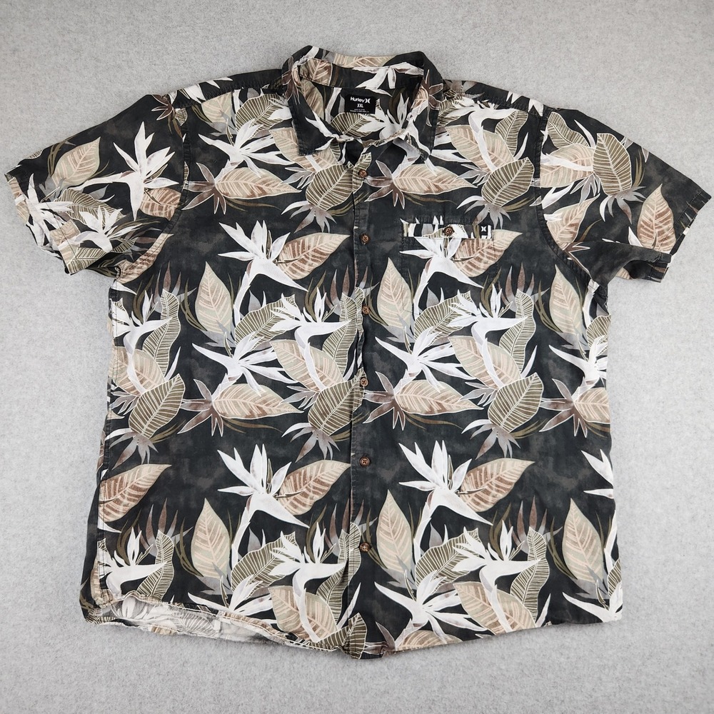 Hurley Men's XXL Tropical Leaf Print Short Sleeve Button Up Shirt